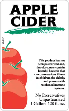 Apple Cider 1 Gallon (No Preservatives Unpasteurized w/Warning)