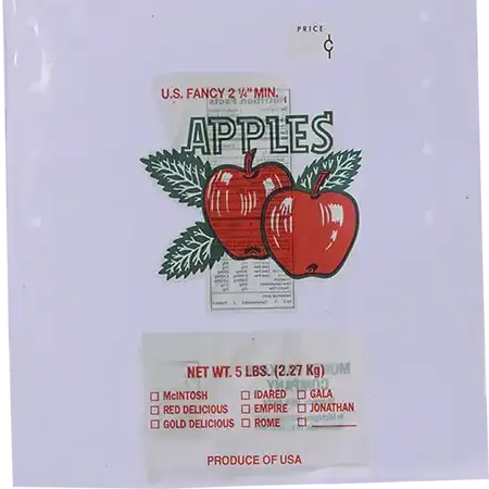 5 lbs. M/V Apple Bag 1.75 Mil, Vented 3-Color
